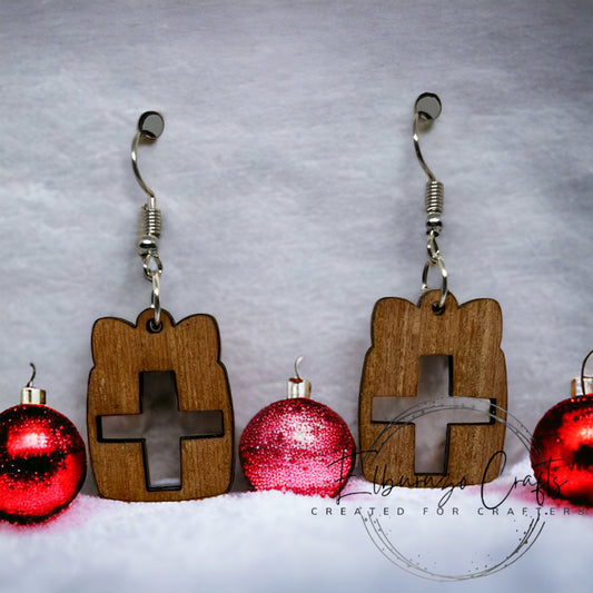 Christmas gift parcel fish hook style earrings
