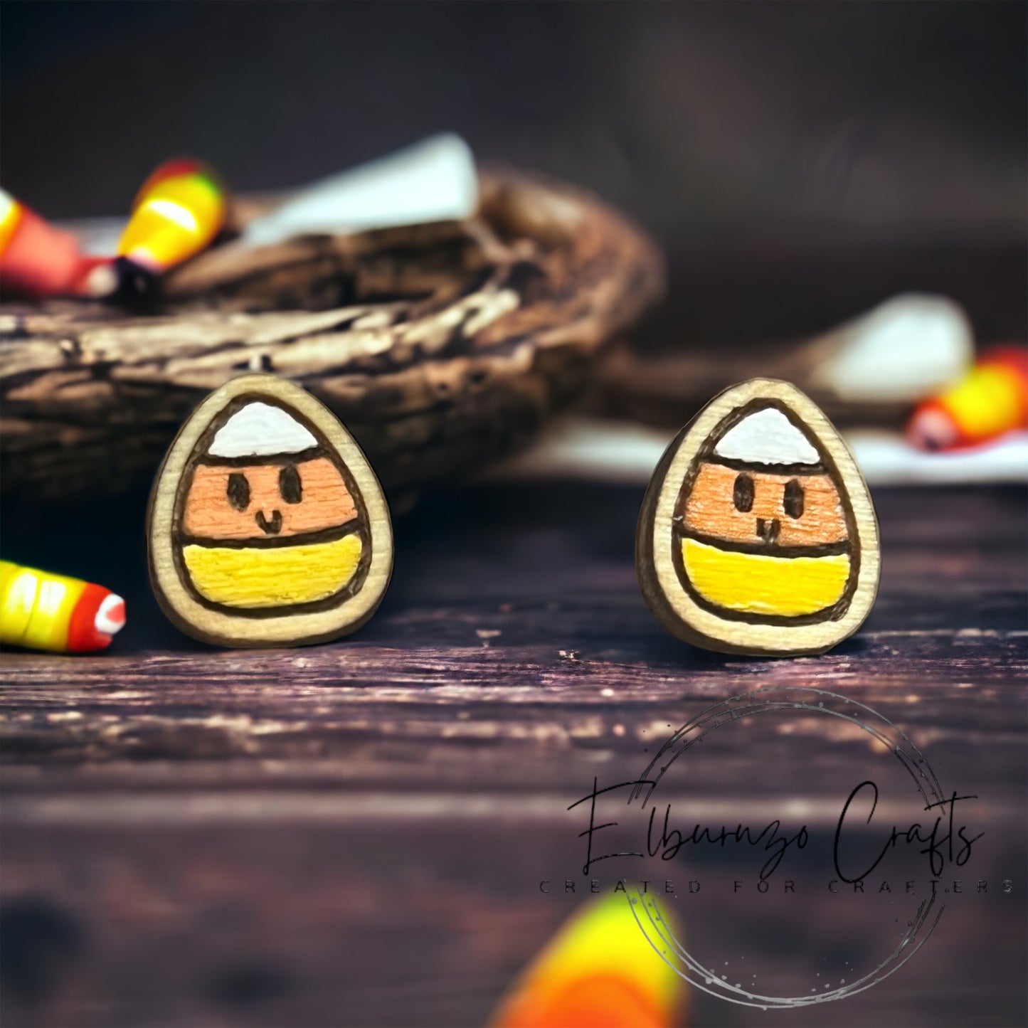 Cute Halloween Candy corn stud earrings- handmade in Scotland