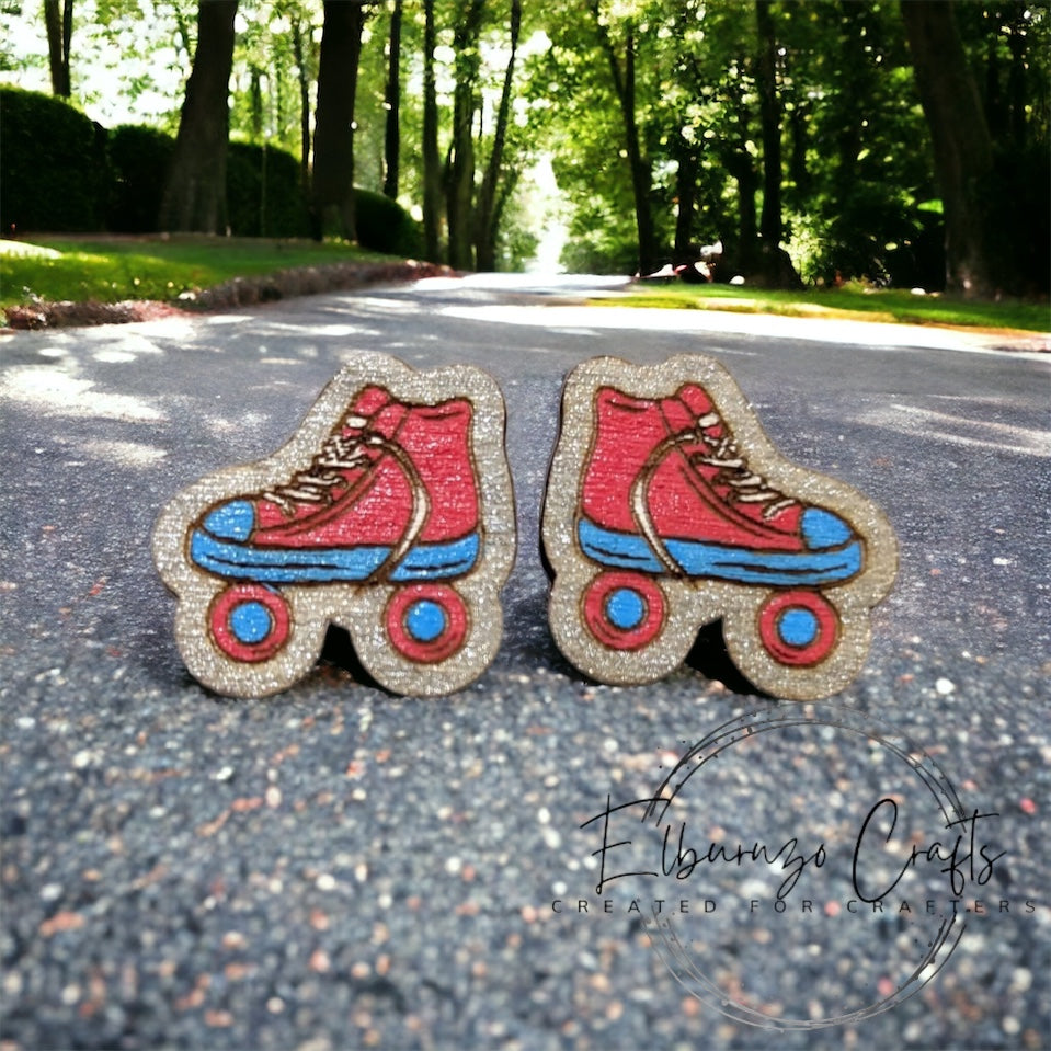 Retro red and blue skate stud earrings- handmade in Scotland